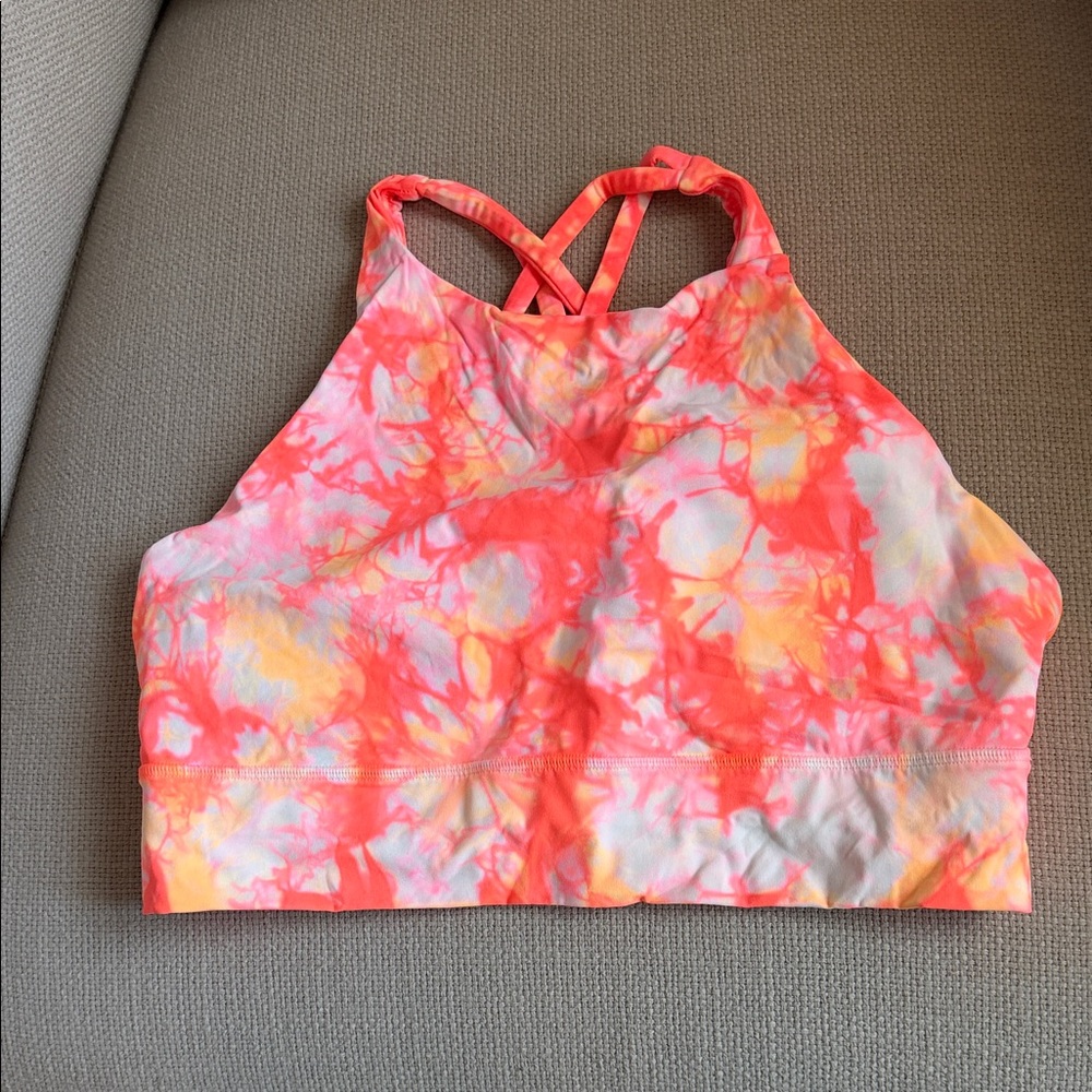lululemon athletica Tie-Dye High Neck Sports Bra in Coral Pink and Yellow